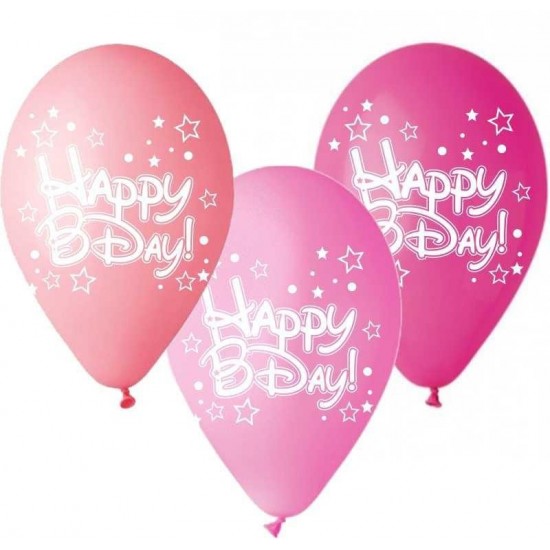 12" Μπαλόνι Happy Bday αστεράκια ροζ αποχρώσεις (25 τεμ)