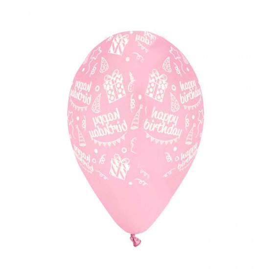 12" Μπαλόνι Happy Bday baby pink (25 τεμ)