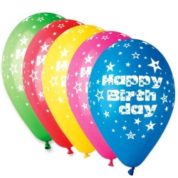 12" Μπαλόνι Happy Birthday αστεράκια 5 χρώματα (25 τεμ) 12" Μπαλόνι Happy Birthday αστεράκια 5 χρώματα (25 τεμ)