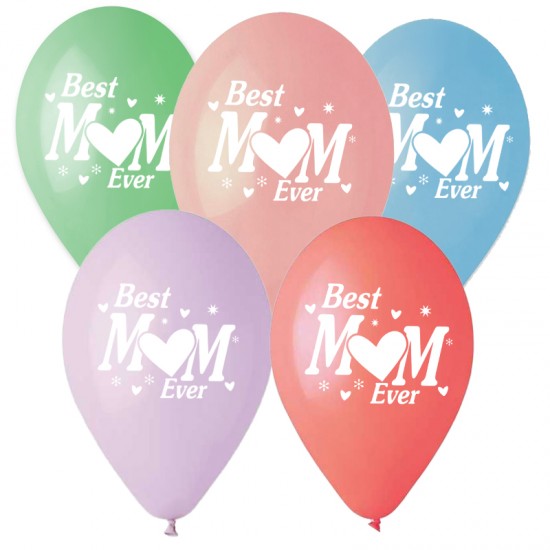 12" Μπαλόνι τυπωμένο "Βest Mum" σε 5 χρώματα (25 τεμ)