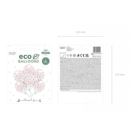 13'' Διάφανα Μπαλόνια με ροζ καρδιές (6 τεμ)