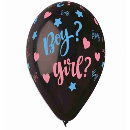 13" Μπαλόνι τυπωμένο Μαύρο "Boy or Girl (25 τεμ)