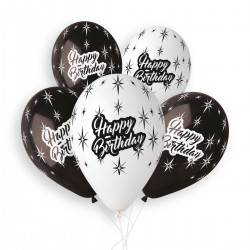 13″ Μπαλόνια Happy Birthday Ασπρόμαυρα (25 τεμ)