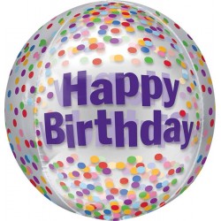 16" Μπαλόνι Happy Birthday κομφετί ORBZ