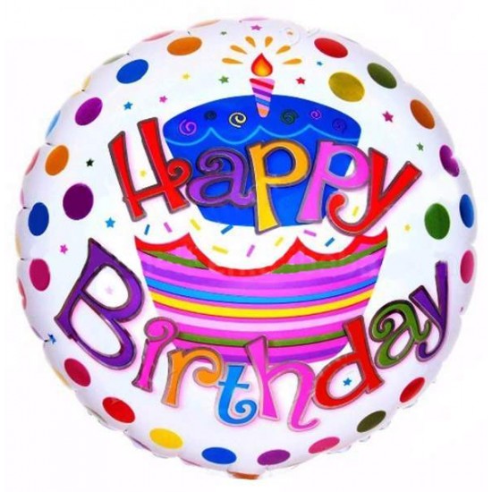 18" Μπαλόνι Happy Birthday cup cake πουά