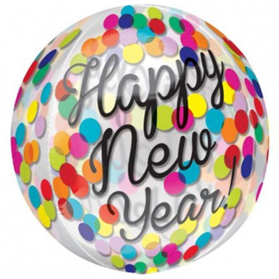18" Μπαλόνι "Happy New Year" κομφετί ORBZ