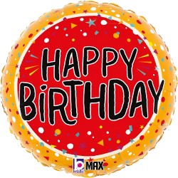18'' Μπαλόνι Στρογγυλό Happy Birthday Κονφετί
