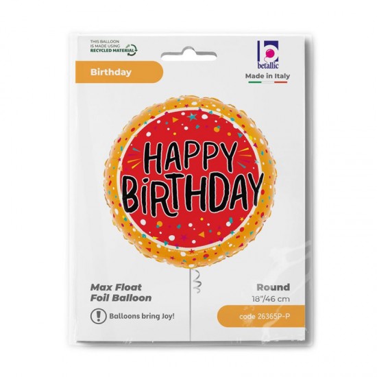 18'' Μπαλόνι Στρογγυλό Happy Birthday Κονφετί