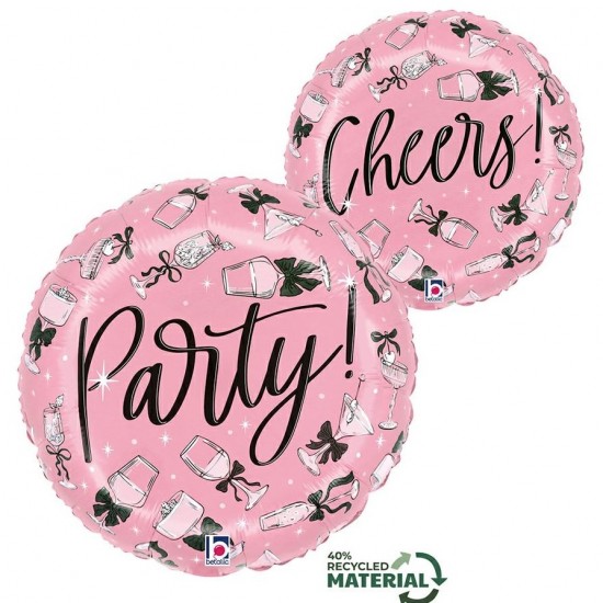 18'' Ροζ Μπαλόνι με φιογκάκια Party- Cheers