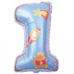 25" Μπαλόνι Μπλε Αριθμός 1 Πύραυλος και Αρκουδάκι