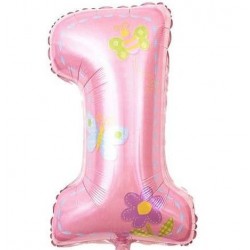 25" Μπαλόνι Ροζ Αριθμός 1 Πεταλούδες
