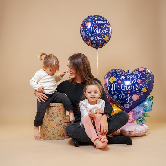 28" Μπαλόνι Καρδιά Mother's Day μπλε φλοράλ