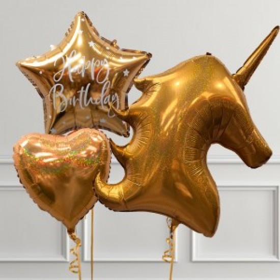 40" Μπαλόνι χρυσός Μονόκερος γκλίτερ