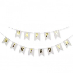 Άσπρο διακοσμητικό Μπάνερ "Happy birthday" Άσπρο διακοσμητικό Μπάνερ "Happy birthday"