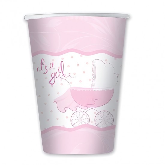 Χάρτινα Ποτήρια - Καροτσάκι It's A Girl  (8 τεμ)