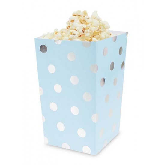 Χάρτινο κουτί ποπ- κορν γαλάζιο με ασημί πουά (4 τεμ)
