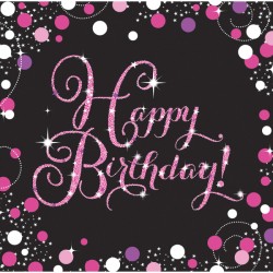 Χαρτοπετσέτες Ροζ Sparkling - Happy Birthday (16 τεμ)