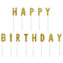 Χρυσά κεράκια Happy Birthday με γκλίτερ Χρυσά κεράκια Happy Birthday με γκλίτερ