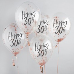 Διάφανα Μπαλόνια 'Happy 30th' με rosegold κομφετί (5 τεμ) Διάφανα Μπαλόνια 'Happy 30th' με rosegold κομφετί (5 τεμ)