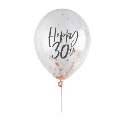 Διάφανα Μπαλόνια 'Happy 30th' με rosegold κομφετί (5 τεμ) Διάφανα Μπαλόνια 'Happy 30th' με rosegold κομφετί (5 τεμ)