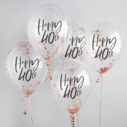 Διάφανα Μπαλόνια 'Happy 40th' με rosegold κομφετί (5 τεμ) Διάφανα Μπαλόνια 'Happy 40th' με rosegold κομφετί (5 τεμ)