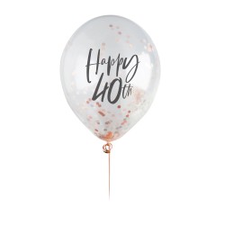Διάφανα Μπαλόνια 'Happy 40th' με rosegold κομφετί (5 τεμ) Διάφανα Μπαλόνια 'Happy 40th' με rosegold κομφετί (5 τεμ)