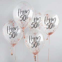 Διάφανα Μπαλόνια 'Happy 50th' με rosegold κομφετί (5 τεμ) Διάφανα Μπαλόνια 'Happy 50th' με rosegold κομφετί (5 τεμ)