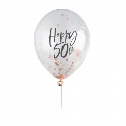 Διάφανα Μπαλόνια 'Happy 50th' με rosegold κομφετί (5 τεμ) Διάφανα Μπαλόνια 'Happy 50th' με rosegold κομφετί (5 τεμ)