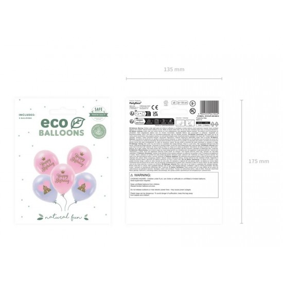 Eco Μπαλόνια Happy Birthday ροζ (5 τεμ)