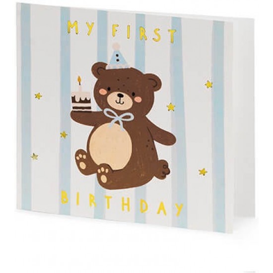 Ευχετήρια Κάρτα 1st Birthday Boy Αρκουδάκι