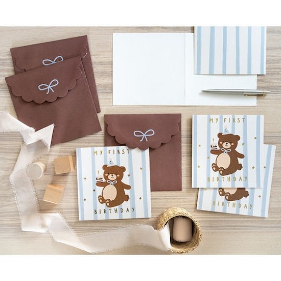 Ευχετήρια Κάρτα 1st Birthday Boy Αρκουδάκι