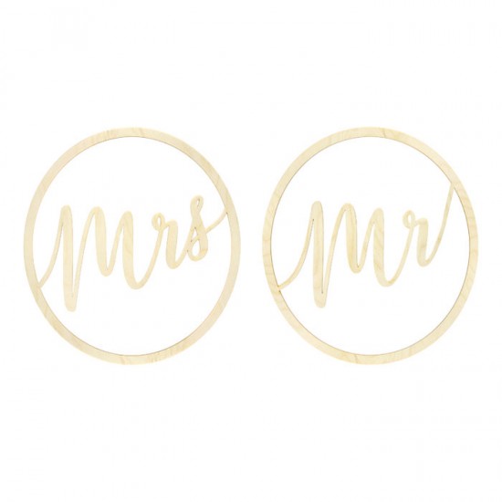 Ξύλινα κρεμαστά διακοσμητικά Mr & Mrs (2 τεμ)