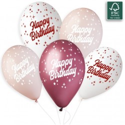 Λάτεξ Μπαλόνια Happy Birthday - Ροζ & Μπορντό (6 τεμ)