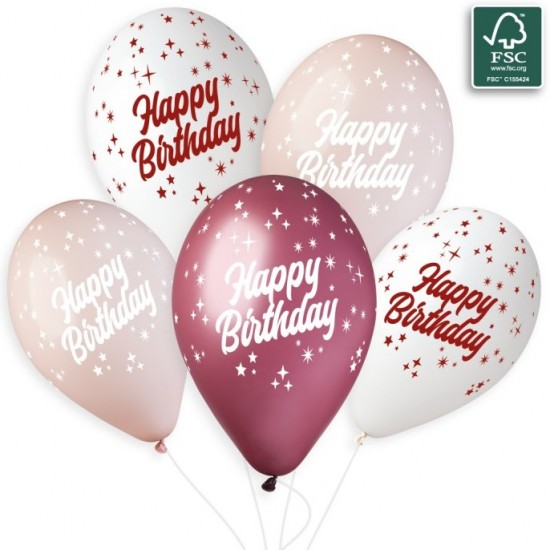 Λάτεξ Μπαλόνια Happy Birthday - Ροζ & Μπορντό (6 τεμ)