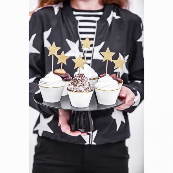 Λευκό Περιτύλιγμα για cupcakes με χρυσή λεπτομέρεια (6 τεμ)