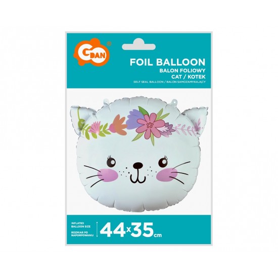 Μπαλόνι άσπρη Γατούλα με Λουλούδια 18"