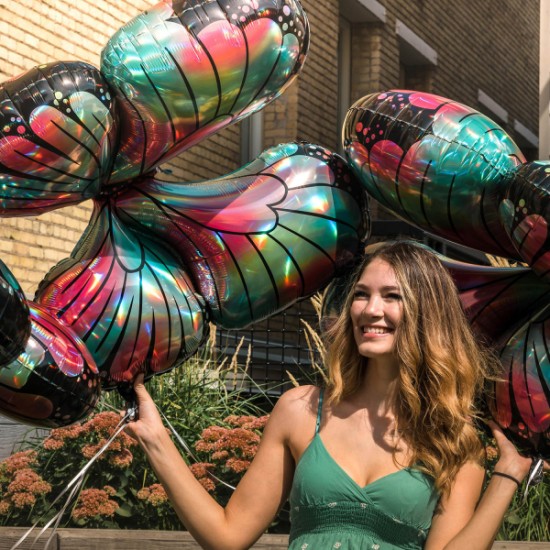 Μπαλόνι Πεταλούδα Τυρκουάζ & Ροζ - Holographic 33″