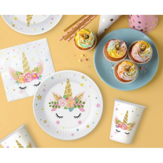 Πιάτα γλυκού Μονόκερος φλοράλ (8 τεμ)