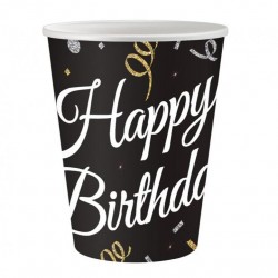 Μαύρα χάρτινα Ποτήρια - Happy Birthday (6 τεμ)