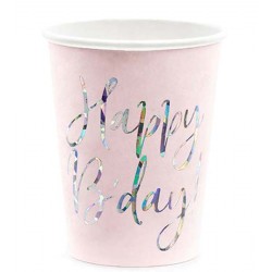 Ποτήρια πάρτυ απαλό ροζ "Happy Birthday"  (6 τεμ)
