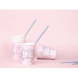 Ποτήρια πάρτυ απαλό ροζ "Happy Birthday"  (6 τεμ)