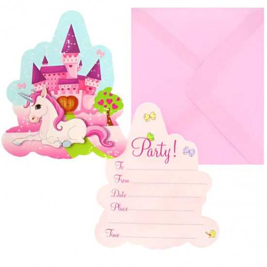 Προσκλήσεις πάρτυ Μονόκερος και Κάστρο (6 τεμ)