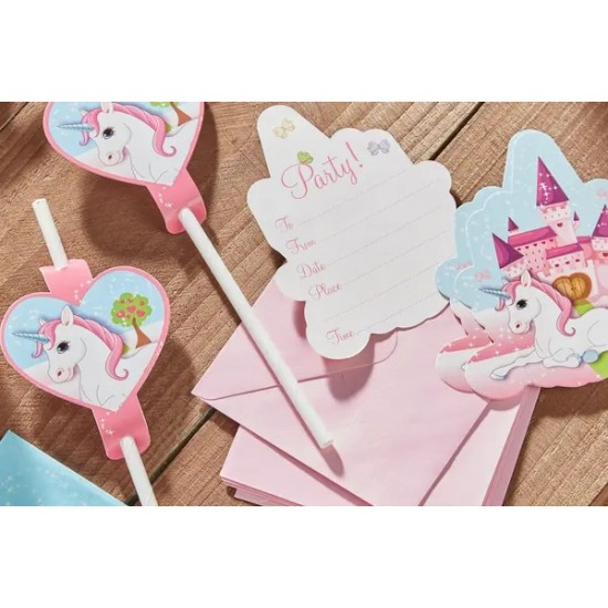 Προσκλήσεις πάρτυ Μονόκερος και Κάστρο (6 τεμ)