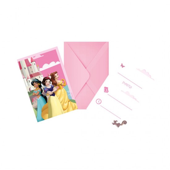 Προσκλήσεις πάρτυ Princess με φάκελο (6 τεμ)