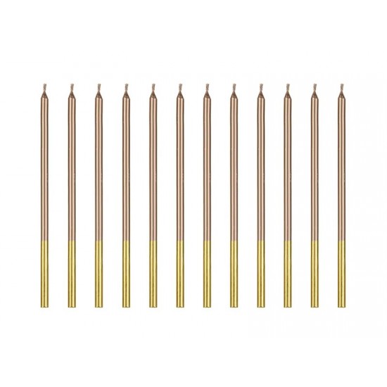 Ψηλά Κεράκια τούρτας Ροζ-Χρυσό (12 τεμ)