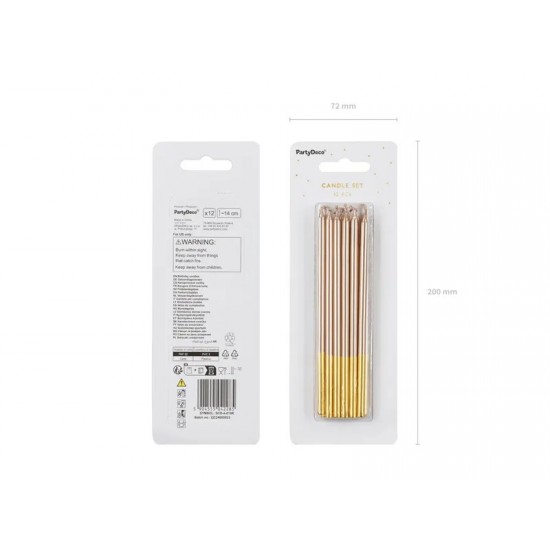 Ψηλά Κεράκια τούρτας Ροζ-Χρυσό (12 τεμ)