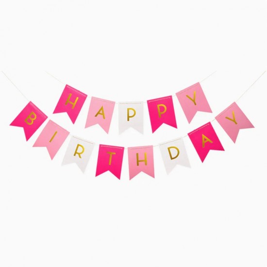 Γιρλάντα Happy Birthday - Ροζ & Φούξια