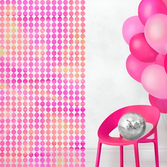 Ροζ Ιριδίζουσα Διακοσμητική Κουρτίνα Με Κύκλους