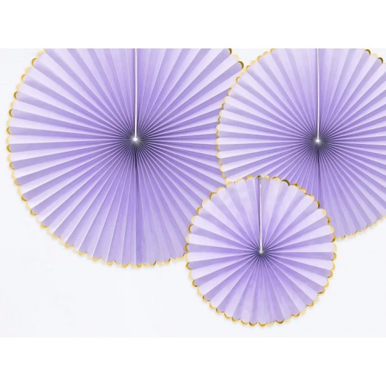 Σετ χάρτινες βεντάλιες ανοιχτό μωβ (3 τεμ)