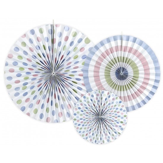 Σετ χάρτινες βεντάλιες μπλε παστέλ (3 τεμ)